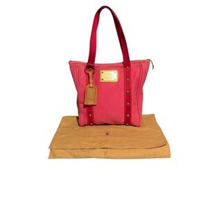 Louis Vuitton Antigua Cabas PM Pink Red Canvas Tote Bag Made in France Rare GUC